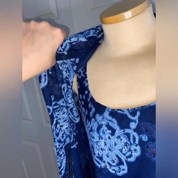 Vintage Rabbit Rabbit Rabbit Blue 2 PC Set Maxi Dress & Sheer Overlay Size 14 - Picture 6 of 12